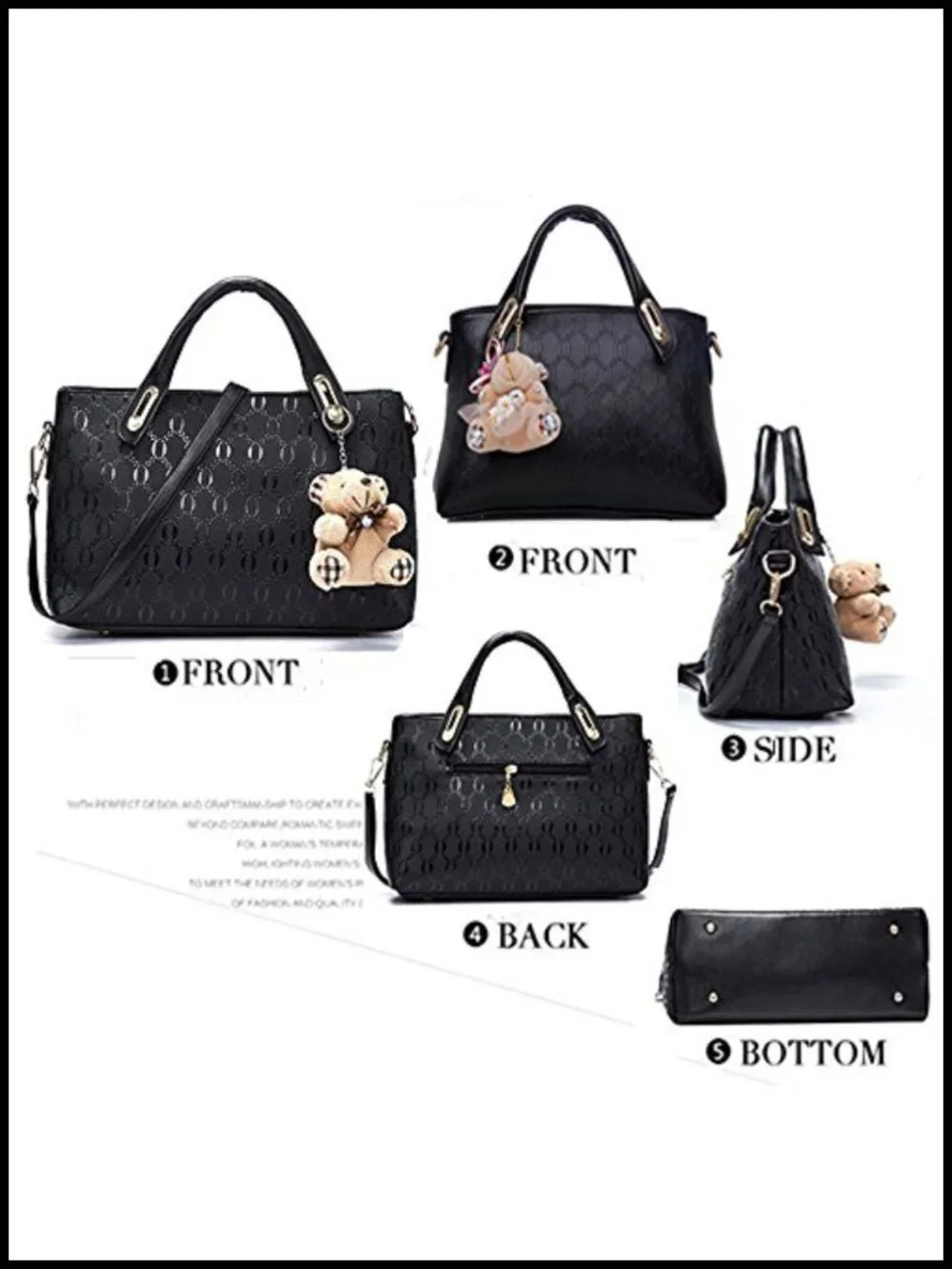 4-Piece PU Leather Handbag Set: Tote, Hobo, Shoulder Bag, Card Holder
